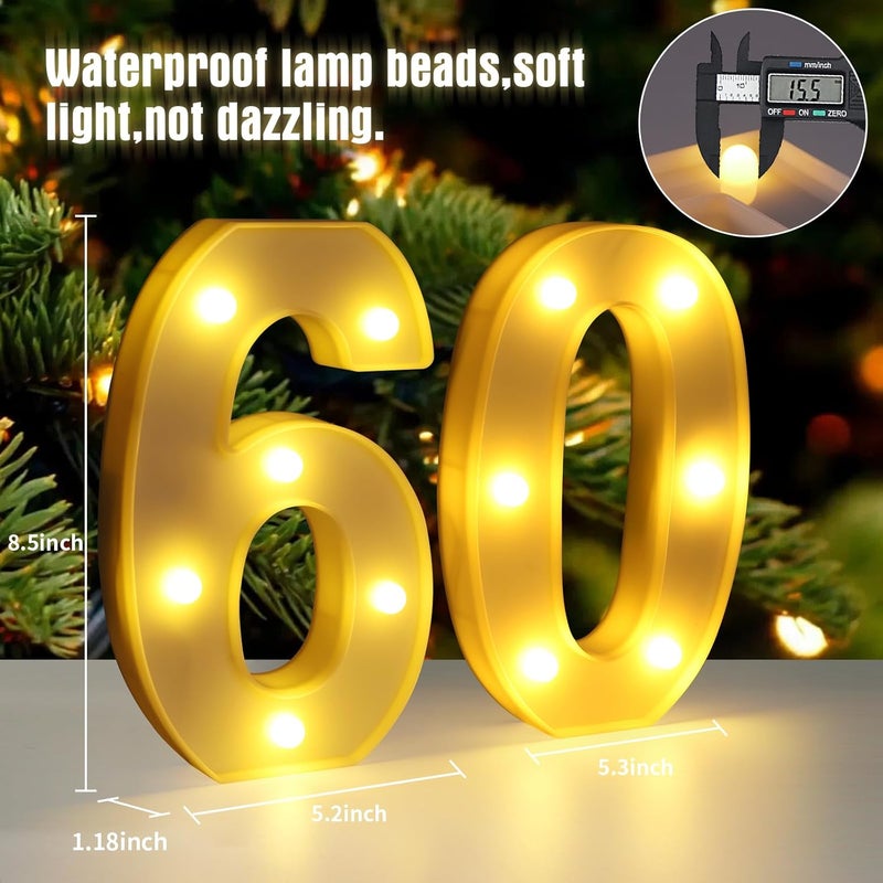 Funsky 60th Birthday Decorations for Women Men,Happy 60 Birthday Decorations for Centerpieces Table,60 Light Up Numbers Sign Led for Party Backdrop Wall Decor for Wedding Anniversary Home - Image 2